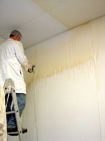 Micro-pulvérisation de solutions biodégradable et non toxique sur plafond et un mur